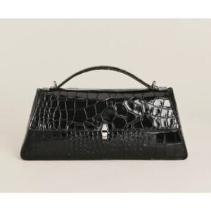 NEW! Reformation Gia Shoulder Bag Black Faux Croc